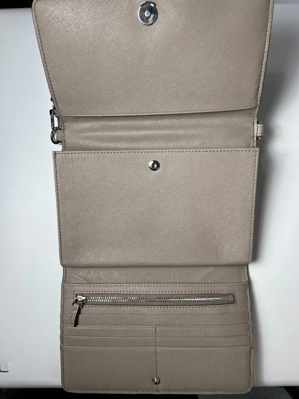 TORY BURCH Leather Robinson Crosshatch Mini Crossbody Bag in French Gray LNWOT